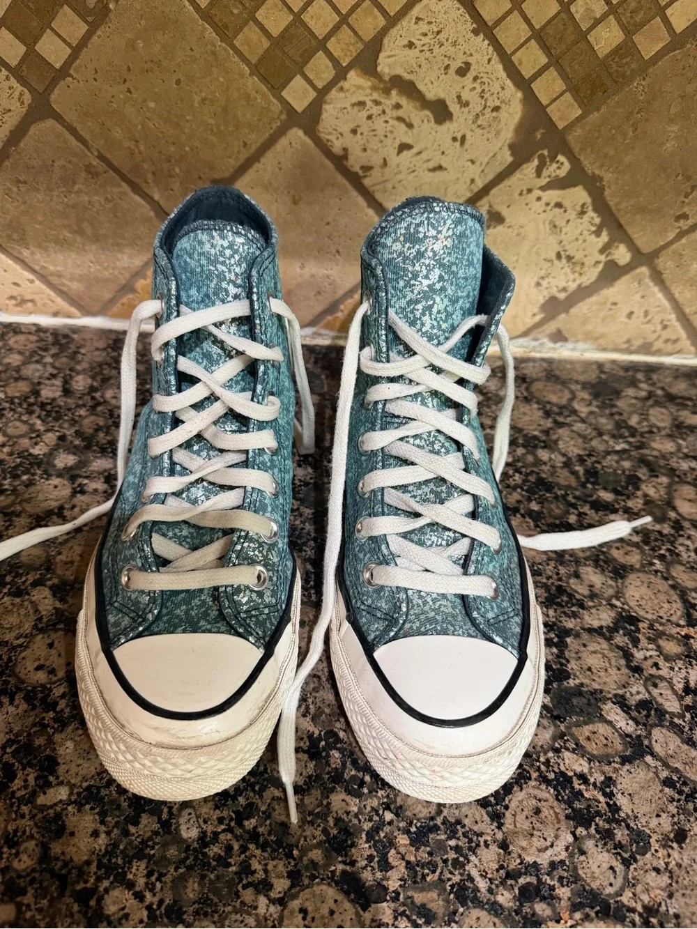 Converse Kids' High-Top Sneakers in Teal Sparkle
